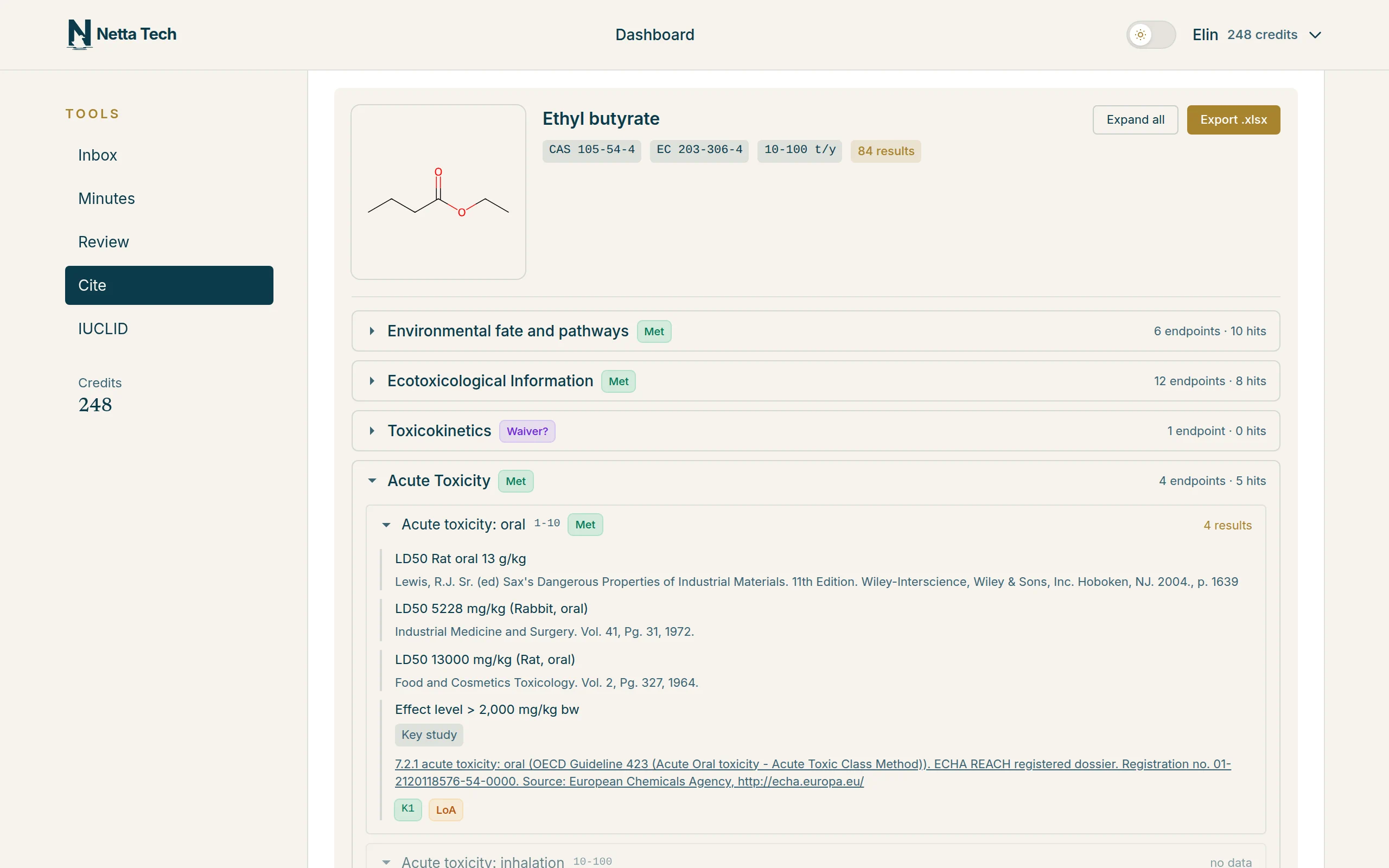 Netta Cite: Find out what data already exists for your substance.