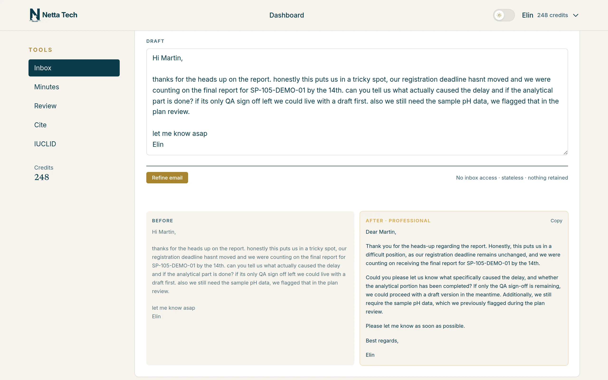 Netta Inbox: The right tone for every professional email.